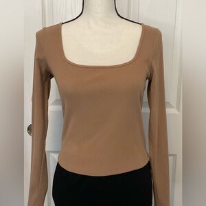 Hollister Tan Ribbed Square Neck Long Sleeve